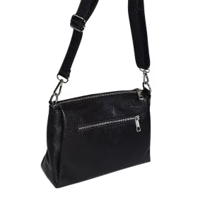   Maxmoda Cara kisméretű, női fekete bőr kézitáska, válltáska 27 × 17,5 cm