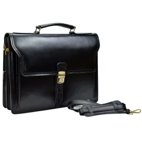   Maxmoda olasz két zsebes, dupla rekeszes fekete férfi bőr aktatáska 34 × 25 cm