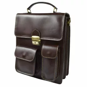   Maxmoda férfi olasz sötétbarna marhabőr oldaltáska 24,5 x 33,5 cm.