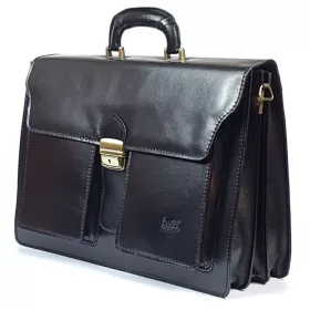   Maxmoda olasz tripla rekeszes két zsebes fekete férfi bőr aktatáska 38 × 29 cm