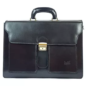   Maxmoda olasz tripla rekeszes két zsebes fekete férfi bőr aktatáska 38 × 29 cm