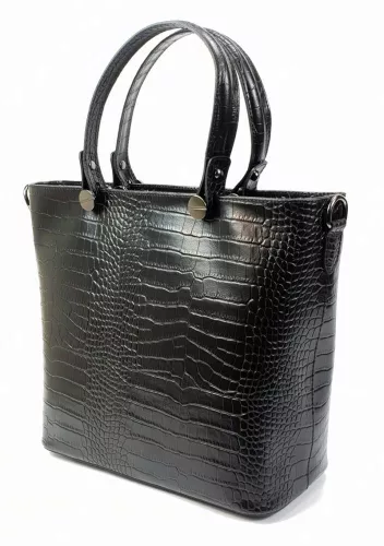 Maxmoda Océane olasz női fekete kroko kézitáska 36 × 29,5 cm