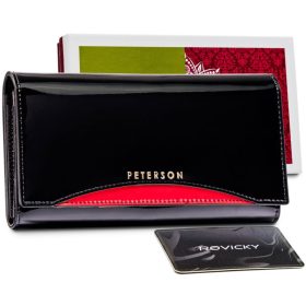   Peterson fekete-piros női lakk bőr pénztárca RFID védelemmel 18,5×9,5 cm