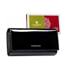   Peterson nagyméretű, fekete női lakk bőr pénztárca RFID 18×9,5 cm