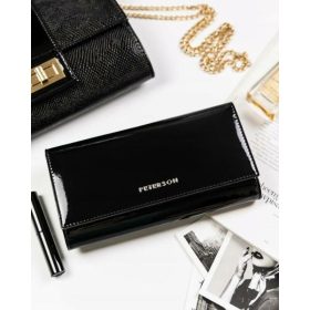   Peterson nagyméretű, fekete női lakk bőr pénztárca RFID 18×9,5 cm