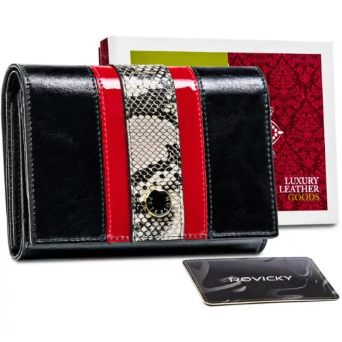 Peterson fekete-kígyóbőr mintás női bőr pénztárca RFID 14×11,5 cm