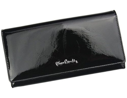 Pierre Cardin női lakkbőr pénztárca, fekete, levélmintás 18,5 × 10 cm