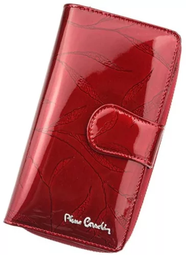 Pierre Cardin piros, levélmintás női bőr pénztárca 9,5 × 17 cm