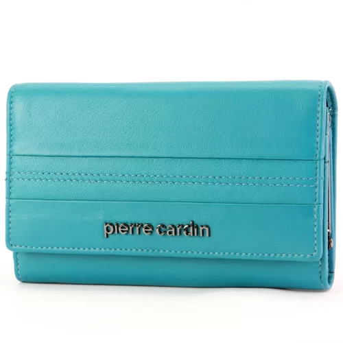 Pierre Cardin türkiz színű női bőr pénztárca 16 × 9,5 cm