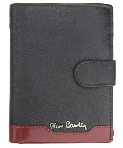 Pierre Cardin fekete-piros színű, férfi bőr, átfogópántos pénztárca, RFID védelemmel, 10,5 × 12,7 cm