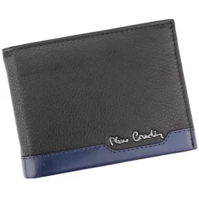   Pierre Cardin férfi bőr pénztárca, fekete-kék, RFID 12,5 × 9,5 cm
