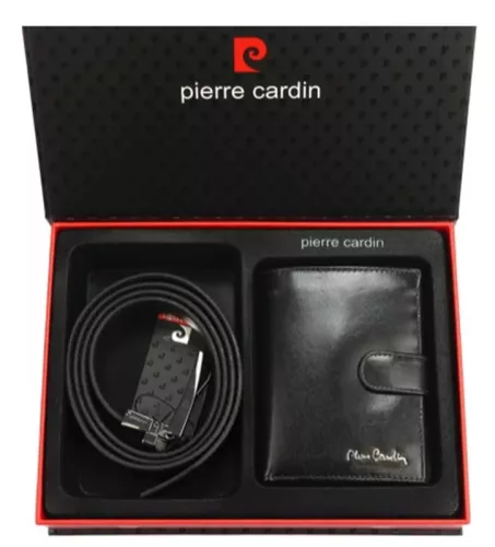 Pierre Cardin fekete férfi bőr pénztárca és öv szett 130 cm övvel