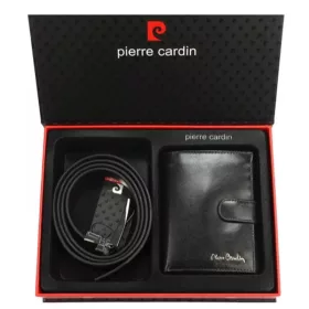   Pierre Cardin fekete férfi bőr pénztárca és öv szett 135 cm övvel