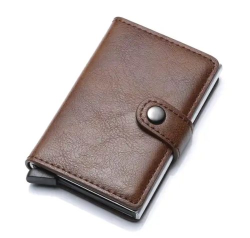 Sötétbarna pop-up mini pénztárca, kártyatartó 9,5×6,5 cm