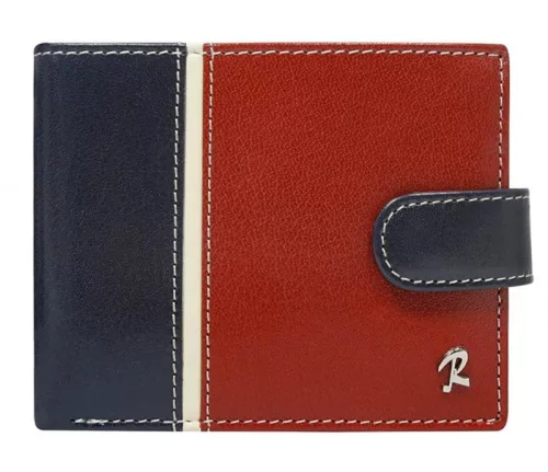 Rovicky átkapcsos, sötétkék-piros férfi bőr pénztárca RFID védelemmel 12×9,5 cm