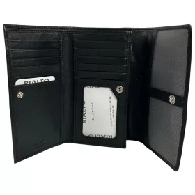   Rialto nagyméretű absztrakt mintás fekete női bőr pénztárca 16,5 × 10,5 cm