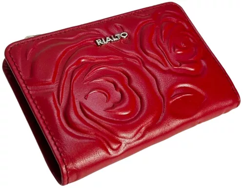 Rialto kisméretű piros nyomott mintás női bőr pénztárca 13 × 9,5 × 2,5 cm