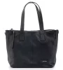 Rialto fekete tripla rekeszes női bőr válltáska, shopper, tote bag 33 x 28 cm