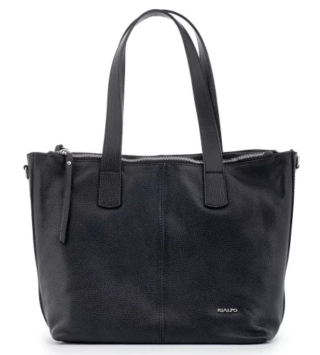Rialto fekete tripla rekeszes női bőr válltáska, shopper, tote bag 33 x 28 cm