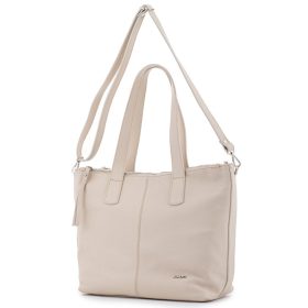   Rialto bézs tripla rekeszes női bőr válltáska, shopper, tote bag 33 x 28 cm