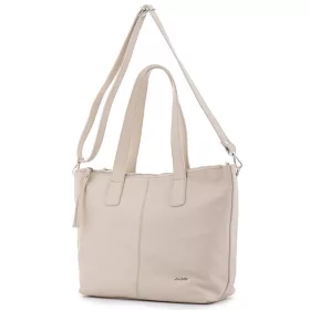   Rialto bézs tripla rekeszes női bőr válltáska, shopper, tote bag 33 x 28 cm