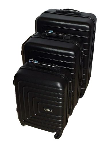 Rhino keményfalú, fekete színű 3 db-os bőrönd szett