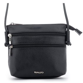  Rialto olasz fekete női bőr oldaltáska, crossbody 18 x 18 x 4,5 cm