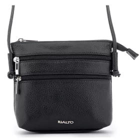   Rialto olasz fekete női bőr oldaltáska, crossbody 18 x 18 x 4,5 cm