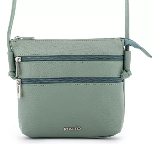 Rialto olasz világos zöld női bőr oldaltáska, crossbody 18 x 18 x 4,5 cm
