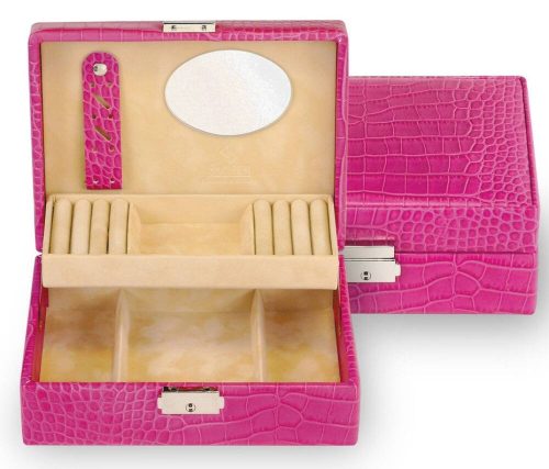 Sacher: Britta pink krokodilbőr ékszerdoboz