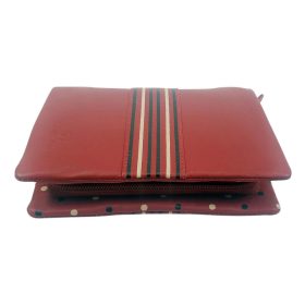   Sylvia Belmonte: Csíkos-pettyes piros női bőr pénztárca 14,7 x 10,5 cm