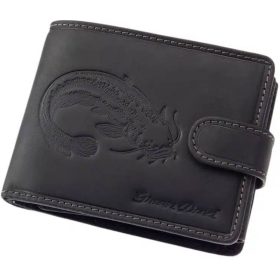   GreenDeed horgász fekete bőr pénztárca harcsa mintával 12 x 9,5 cm