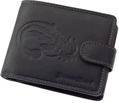 GreenDeed horgász fekete bőr pénztárca harcsa mintával 12 x 9,5 cm