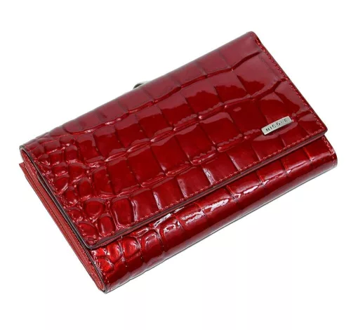 Nicole: Kígyóbőr mintás piros lakkbőr női pénztárca 14,5 x 8,5 cm