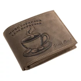   GreenDeed férfi barna bőr pénztárca kávéscsésze mintával 12 × 9,2 cm