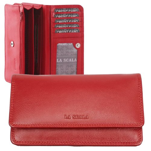 Női piros bőr pénztárca 9 db-os kártyatartóval