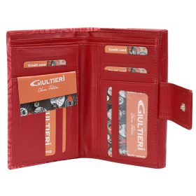   Giultieri: piros nyomott mintás,  nagyméretű női bőr pénztárca 16 x 10 cm