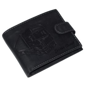   GreenDeed fekete bőr pénztárca kamion lenyomattal, RFID 12 × 9,2 cm