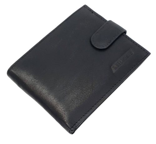 Fekete férfi bőr pénztárca, kihajtható kártya- és irattartó rekeszekkel