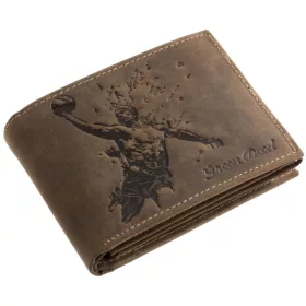   GreenDeed férfi barna bőr pénztárca vízilabdás mintával 12 × 9,2 cm
