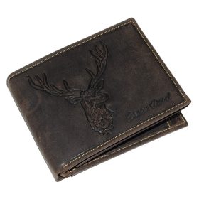   GreenDeed sötétbarna vadász bőr pénztárca szarvasfej nyomattal 12 × 9,5 cm