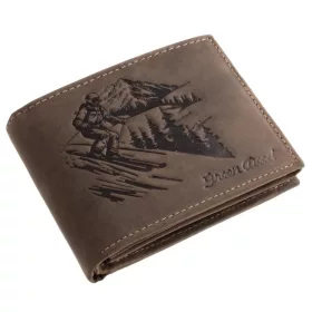   GreenDeed férfi barna bőr pénztárca sielős mintával 12 × 9,2 cm