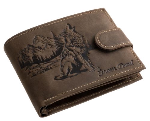 GreenDeed átfogópántos bőr pénztárca farkas mintával