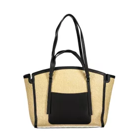   Valentino Bags bézs-fekete raffia hatású női válltáska 35 x 29 x 11 cm
