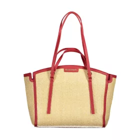   Valentino Bags bézs-piros raffia hatású női válltáska 35 x 29 x 11 cm