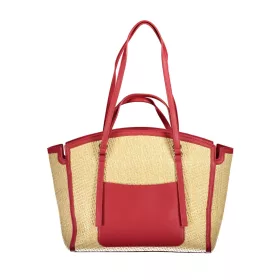   Valentino Bags bézs-piros raffia hatású női válltáska 35 x 29 x 11 cm