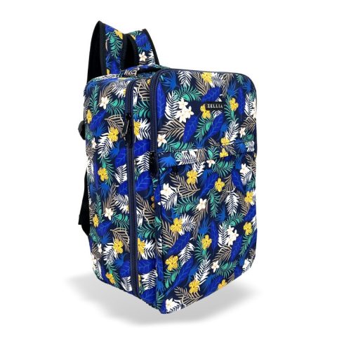 Zellia Hz-104 D1015 sötétkék-növénymintás WizzAir Ryanair kézipoggyász hátizsák vízlepergetős 40 x 25 x 20 cm