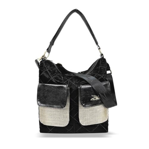 Zellia fekete-arany női steppelt, vízlepergetős válltáska 30 x 28 x 11 cm