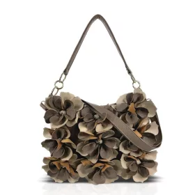   Zellia 26032 taupe virágdíszítéses női válltáska, oldalpánttal 30 x 24 x 6 cm