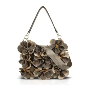   Zellia 26032 taupe virágdíszítéses női válltáska, oldalpánttal 30 x 24 x 6 cm